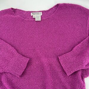 Vintage Campus‎ Casuals Magenta Textured Knit Sweater Size S 3/4 Sleeve Pullover
